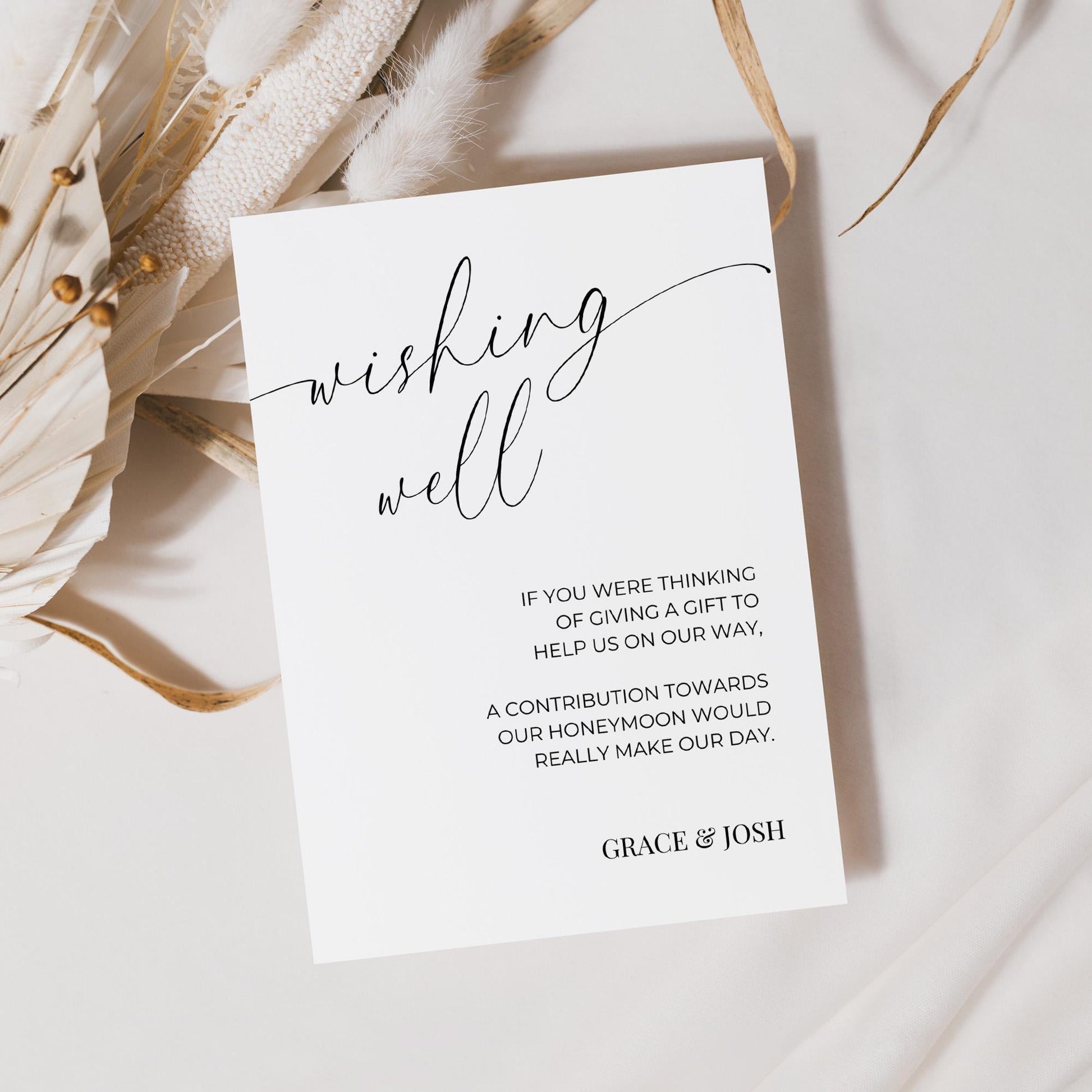 Wishing Well Insert Card Template, Elegant Wedding Invitation Enclosure, Minimalist Monetary Gift Note, Honeymoon Fund and Money Poem Ideas