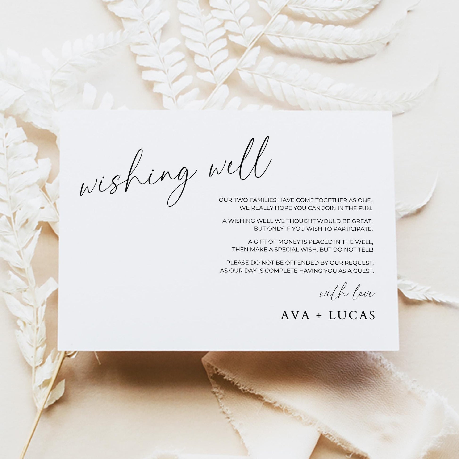 Wishing Well Insert Card Template, Modern Minimalist Wedding Invitation Enclosure, Monetary Gift Note, Honeymoon Fund and Money Poem Ideas