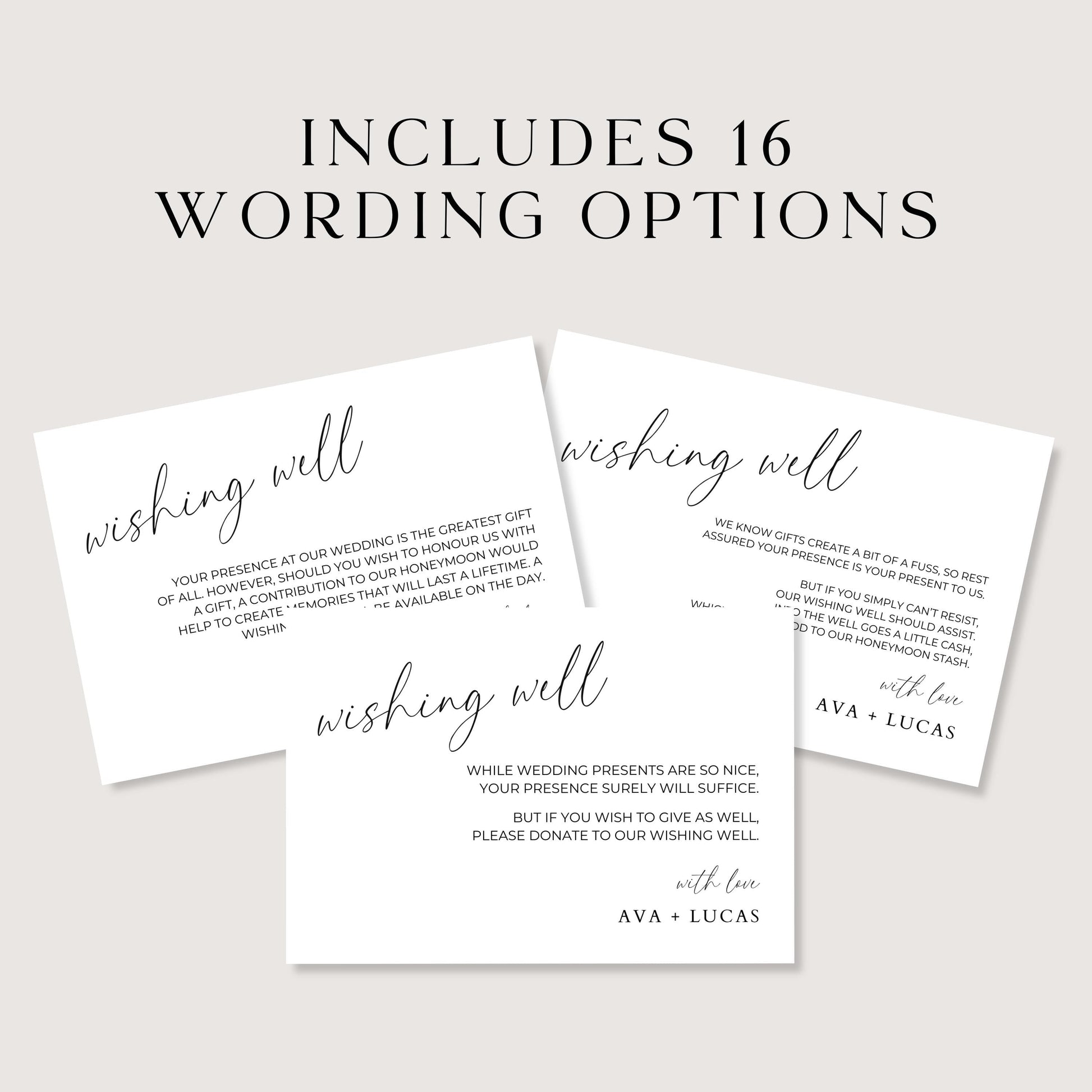Wishing Well Insert Card Template, Modern Minimalist Wedding Invitation Enclosure, Monetary Gift Note, Honeymoon Fund and Money Poem Ideas