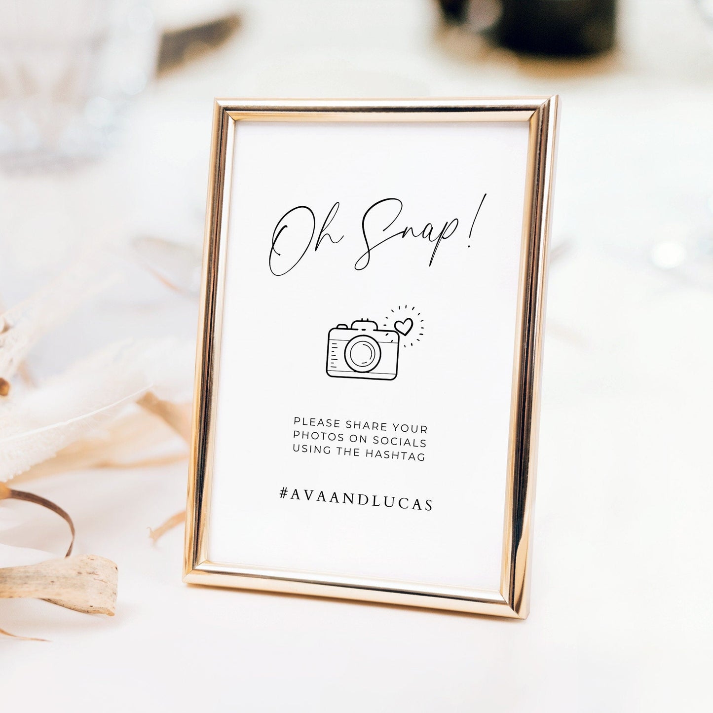 Photo Sharing Hashtag Signage, DIY Customizable Wedding Reception Decor