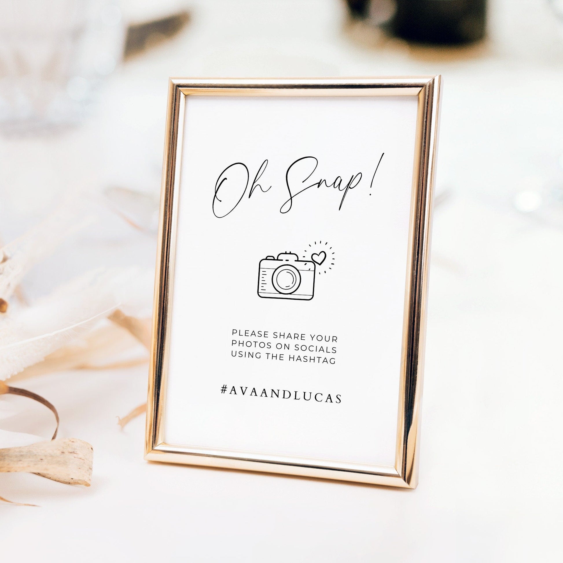 Photo Sharing Hashtag Signage, DIY Customizable Wedding Reception Decor