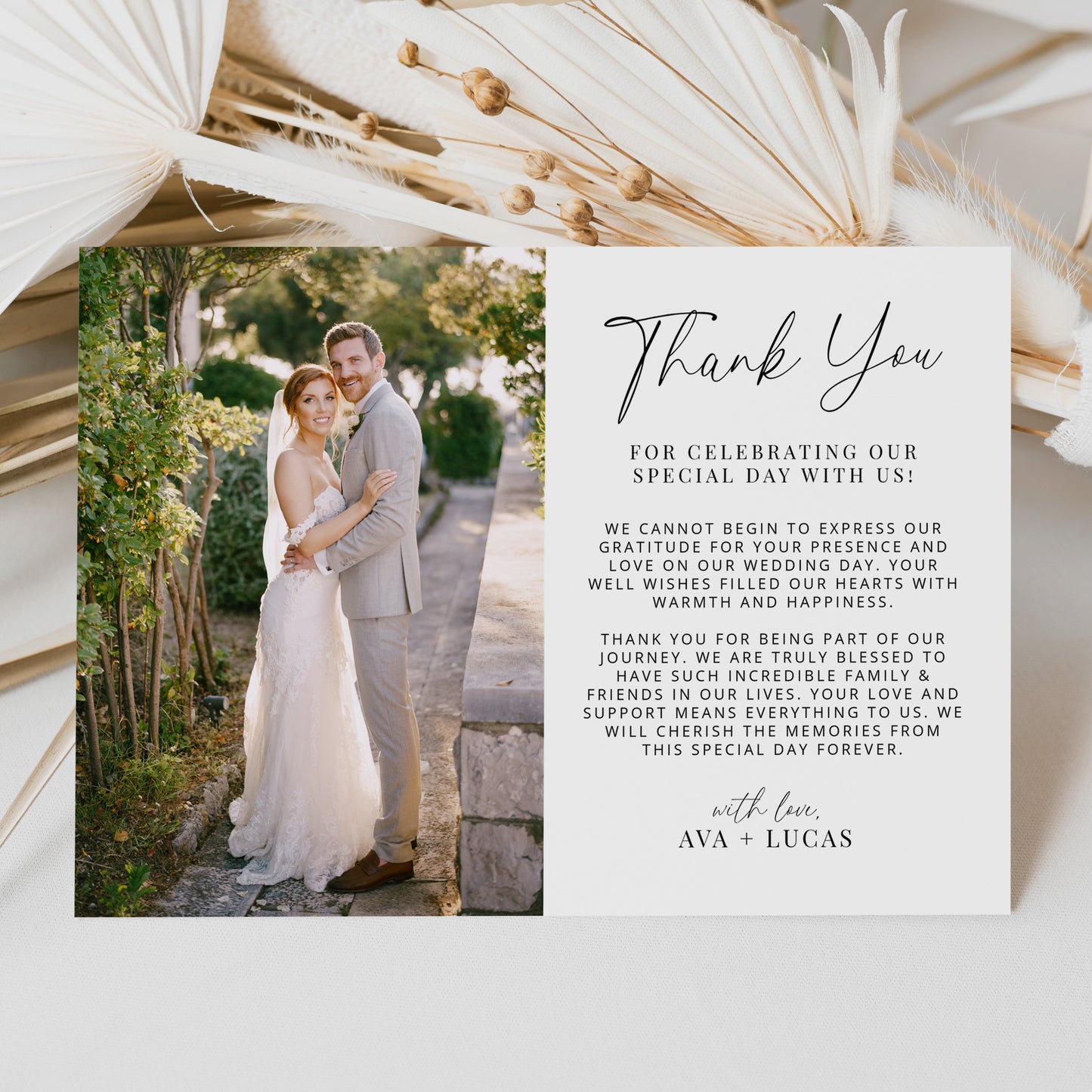 Horizontal Wedding Photo Thank You Card