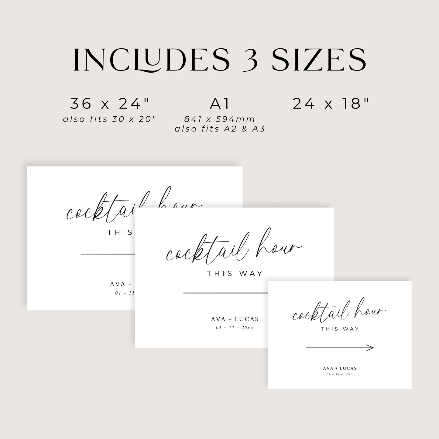 Wedding Cocktail Hour This Way Sign Template