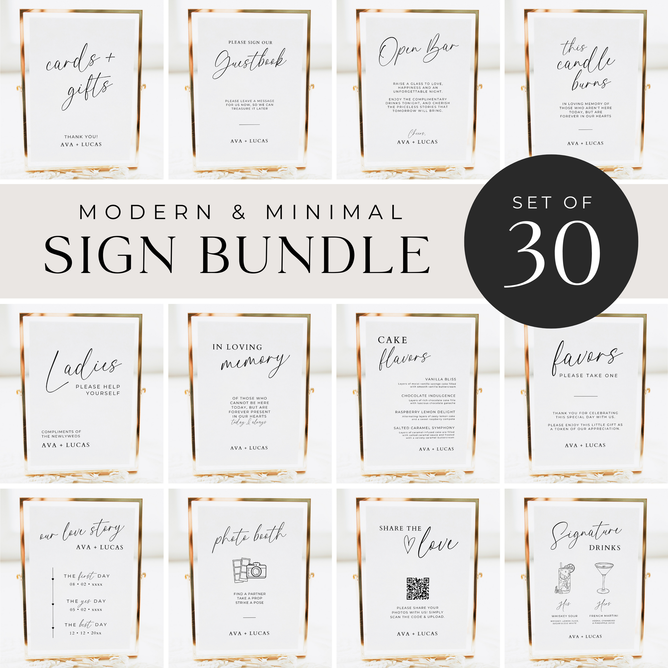 Wedding Reception Signs Template Bundle – Amber & Rose Creative Studios